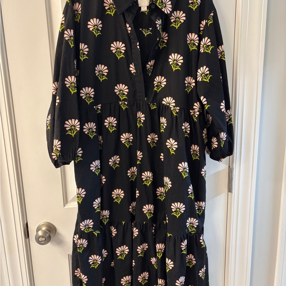 Maeve tiered maxi Anthropologie Black Dress LARGE PETITE